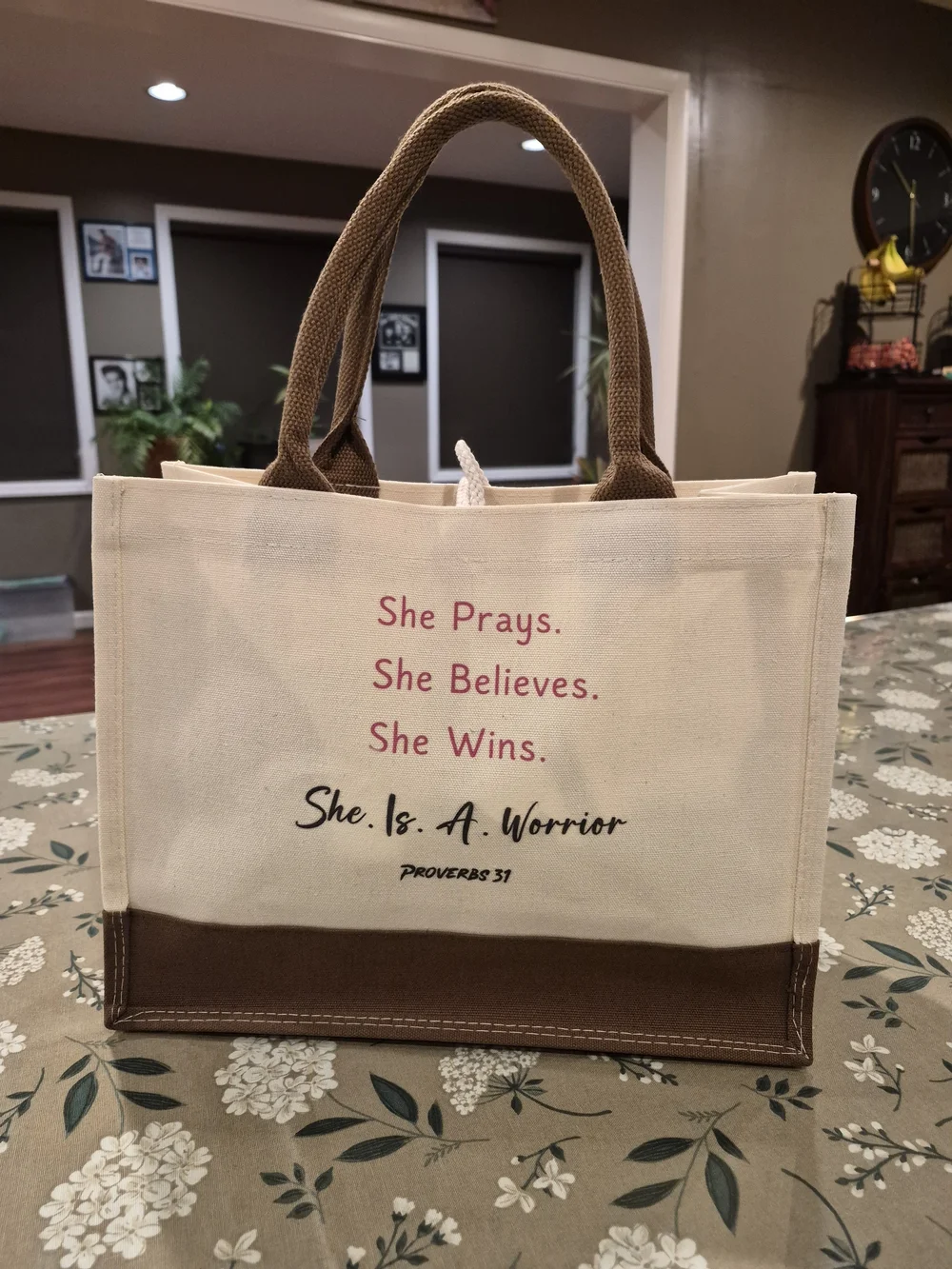 Canvas Tote Bag - Cream with Brown Accents